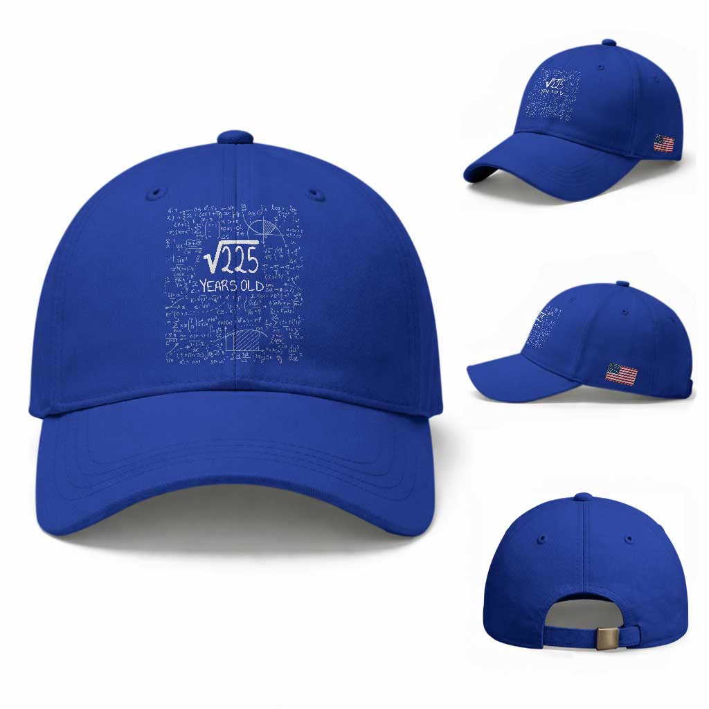 15th Birthday Math Baseball Cap Square Root of 225 Funny Math Nerd 15 Year Old Gift