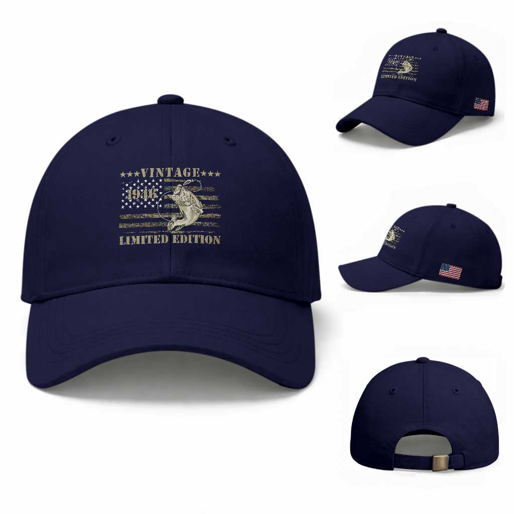 80th Birthday Fishing Vintage 1946 Limited Edition Baseball Cap Bass Fishing Camouflage American Flag Fisherman Gift
