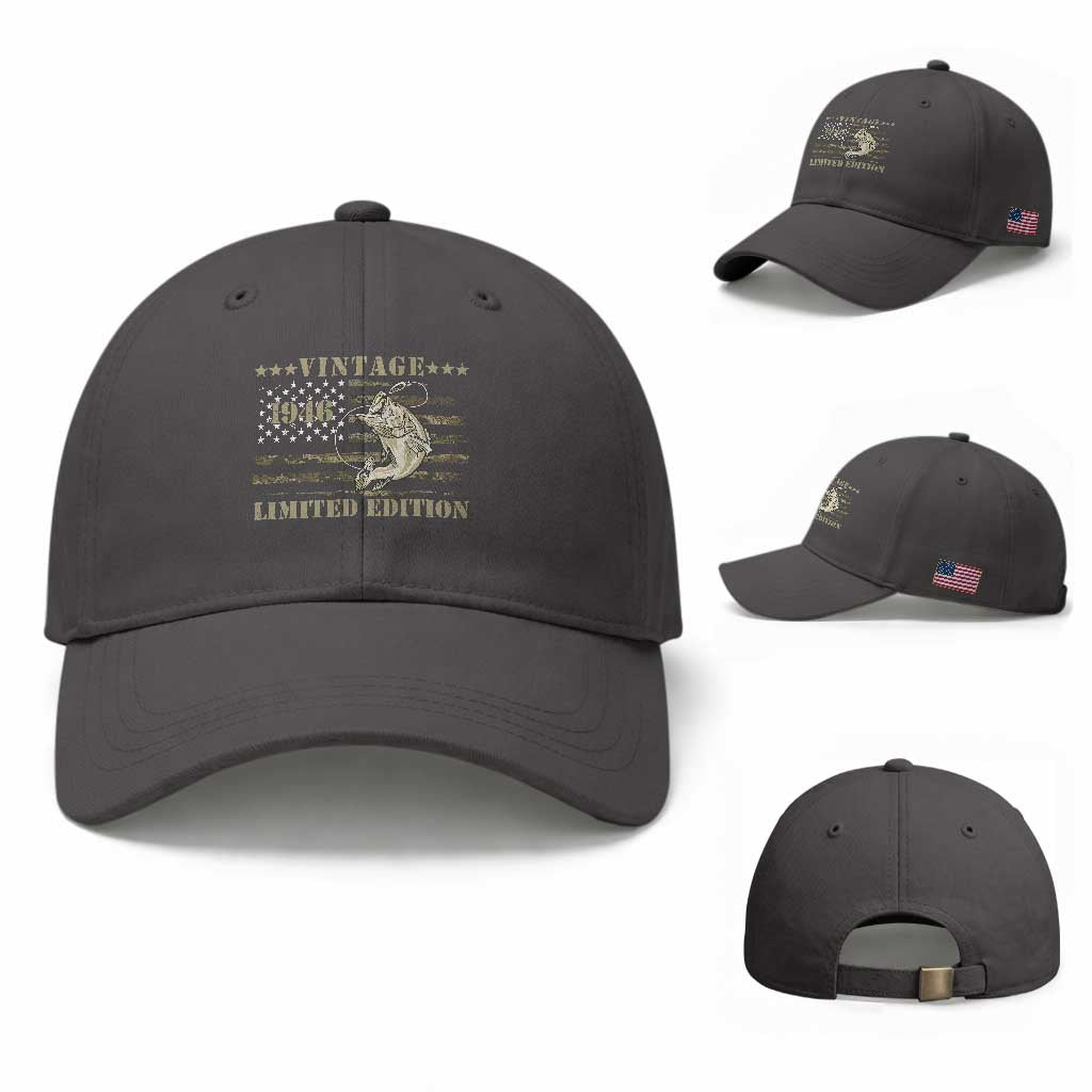 80th Birthday Fishing Vintage 1946 Limited Edition Baseball Cap Bass Fishing Camouflage American Flag Fisherman Gift