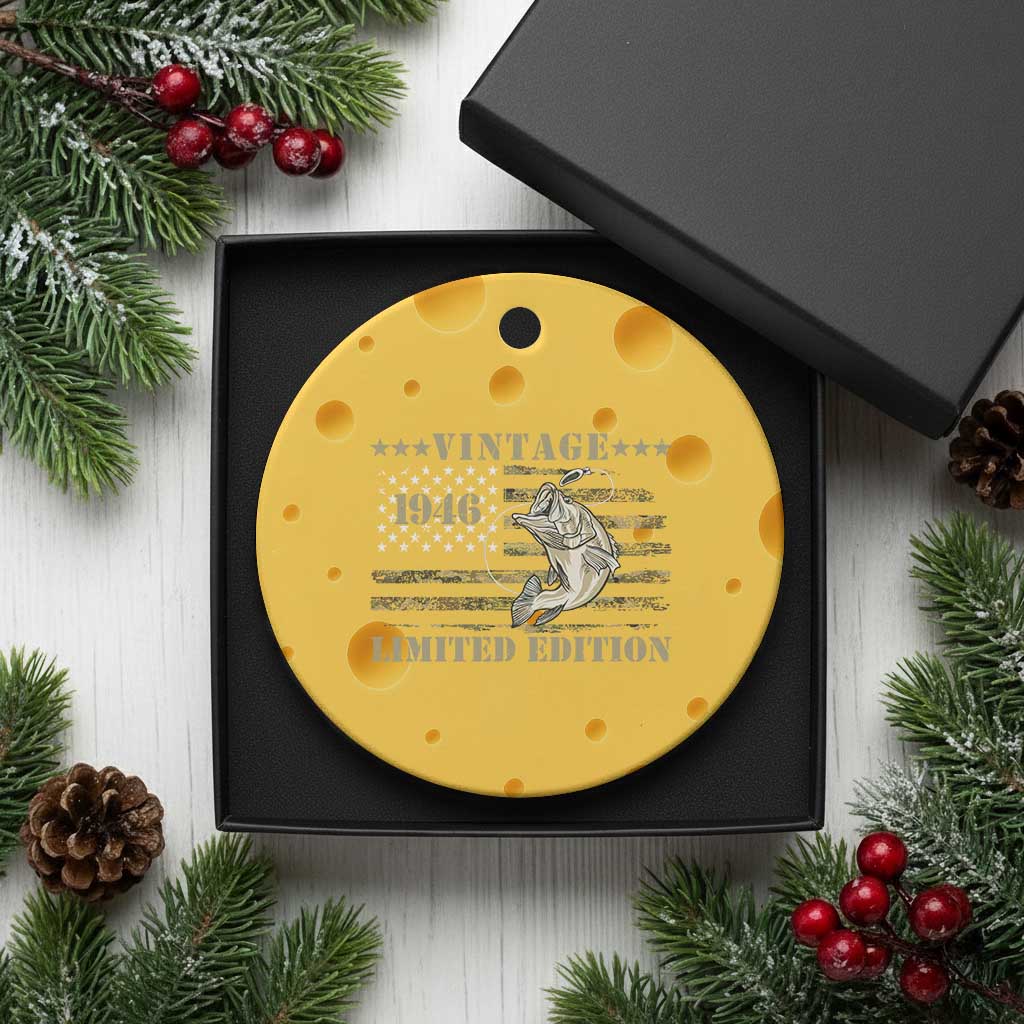 80th Birthday Fishing Vintage 1946 Limited Edition Ceramic Ornament Bass Fishing Camouflage American Flag Fisherman Gift