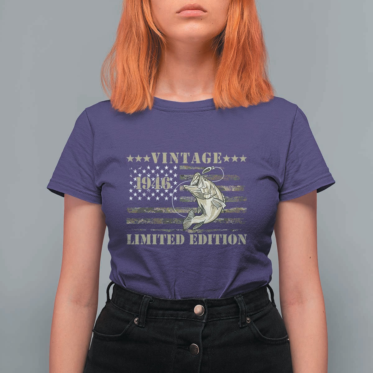 80th Birthday Fishing Vintage 1946 Limited Edition T Shirt For Women Bass Fishing Camouflage American Flag Fisherman Gift