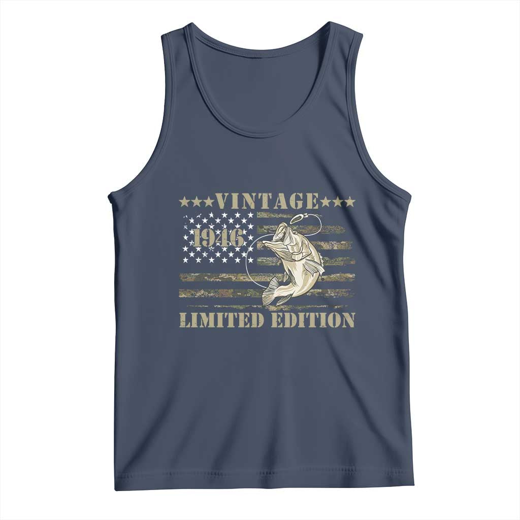 80th Birthday Fishing Vintage 1946 Limited Edition Tank Top Bass Fishing Camouflage American Flag Fisherman Gift