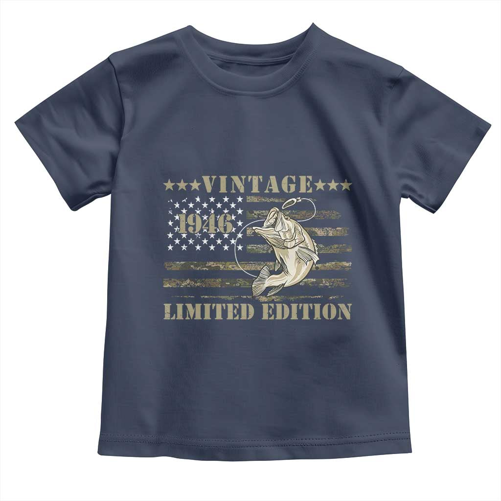 80th Birthday Fishing Vintage 1946 Limited Edition Toddler T Shirt Bass Fishing Camouflage American Flag Fisherman Gift