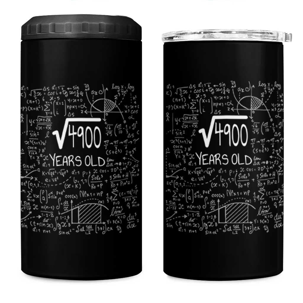 70th Birthday Math 4 in 1 Can Cooler Tumbler Square Root of 4900 Funny Math Nerd 70 Year Old Gift