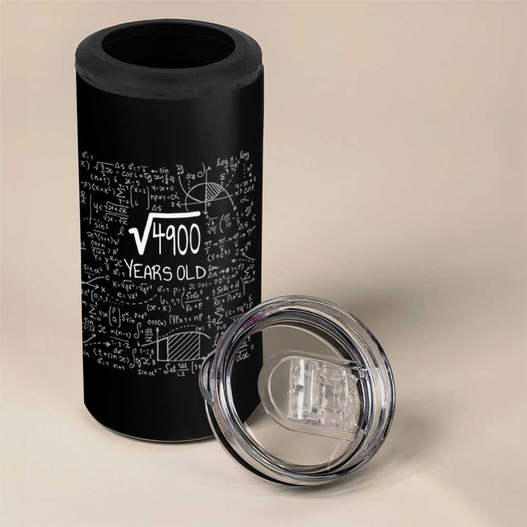 70th Birthday Math 4 in 1 Can Cooler Tumbler Square Root of 4900 Funny Math Nerd 70 Year Old Gift