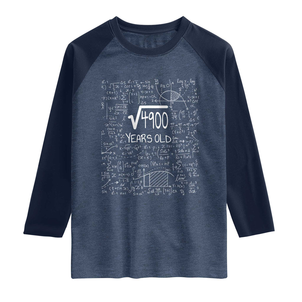 70th Birthday Math Raglan Shirt Square Root of 4900 Funny Math Nerd 70 Year Old Gift