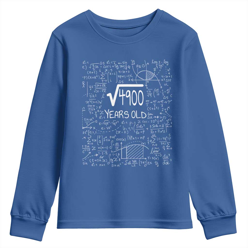 70th Birthday Math Youth Sweatshirt Square Root of 4900 Funny Math Nerd 70 Year Old Gift
