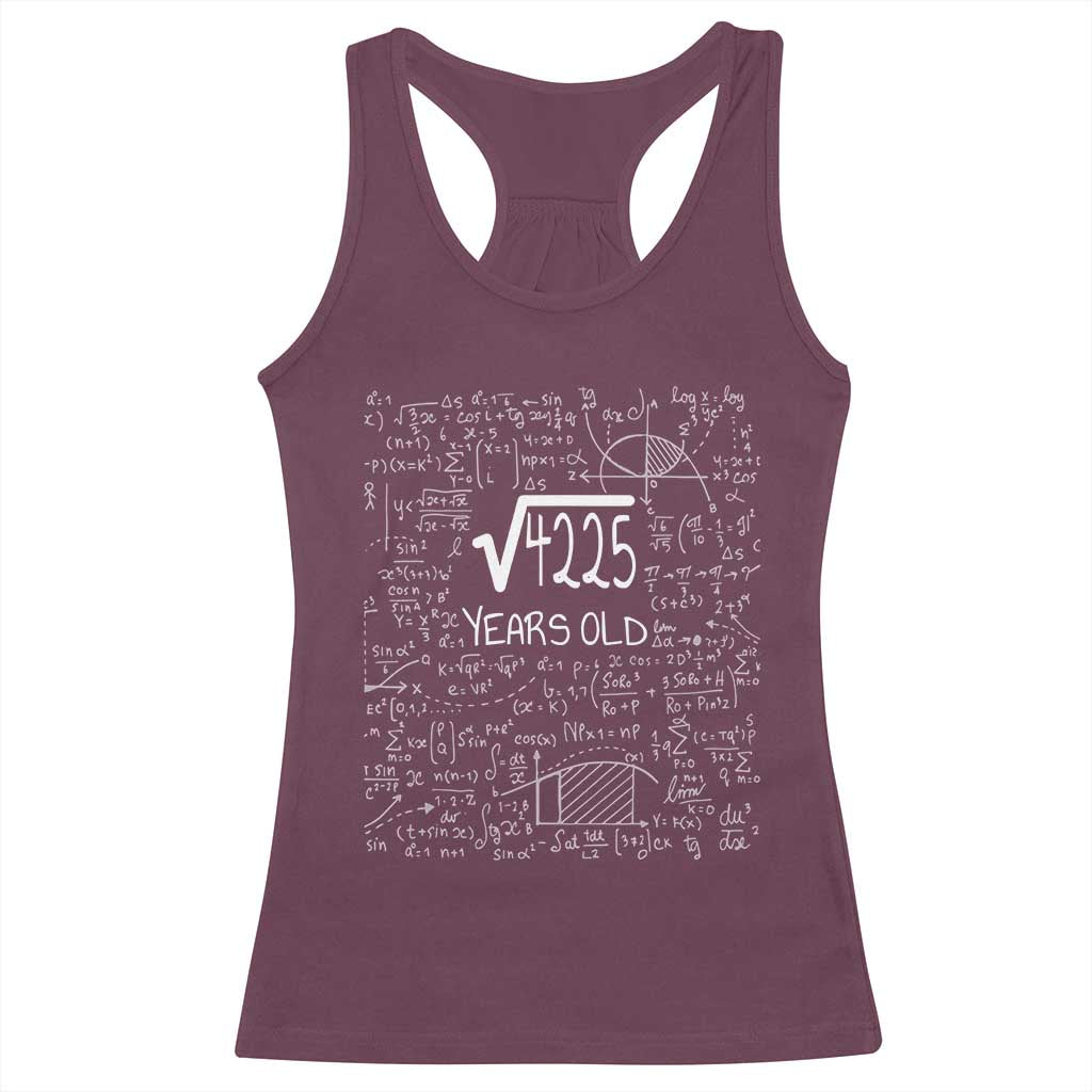 65th Birthday Math Racerback Tank Top Square Root of 4225 Funny Math Nerd 65 Year Old Gift