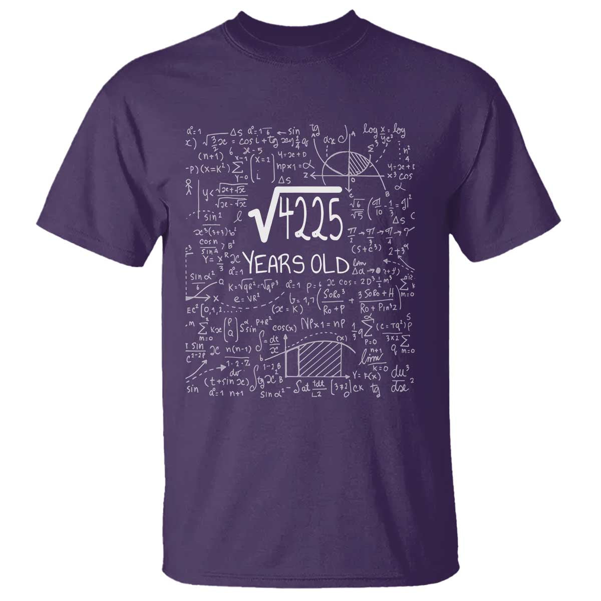 65th Birthday Math T Shirt Square Root of 4225 Funny Math Nerd 65 Year Old Gift