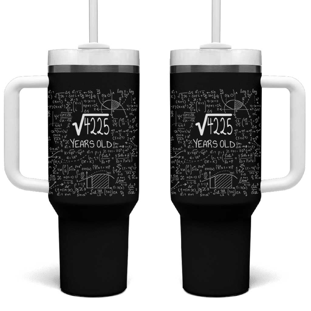 65th Birthday Math Tumbler With Handle Square Root of 4225 Funny Math Nerd 65 Year Old Gift