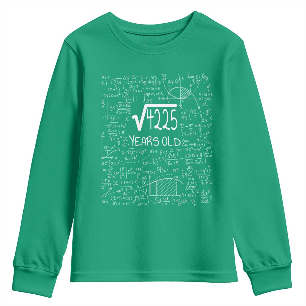 65th Birthday Math Youth Sweatshirt Square Root of 4225 Funny Math Nerd 65 Year Old Gift