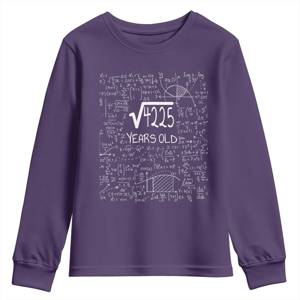 65th Birthday Math Youth Sweatshirt Square Root of 4225 Funny Math Nerd 65 Year Old Gift
