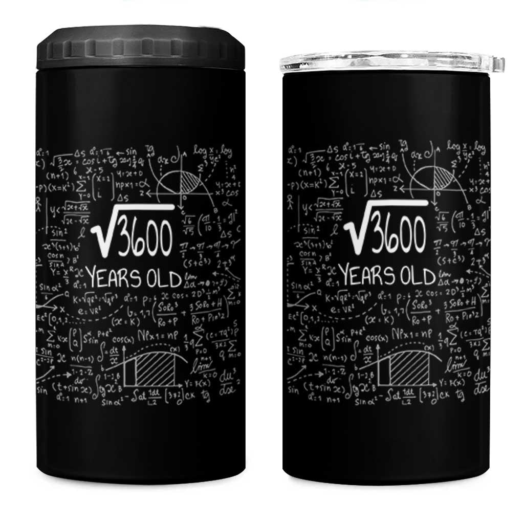 60th Birthday Math 4 in 1 Can Cooler Tumbler Square Root of 3600 Funny Math Nerd 60 Year Old Gift