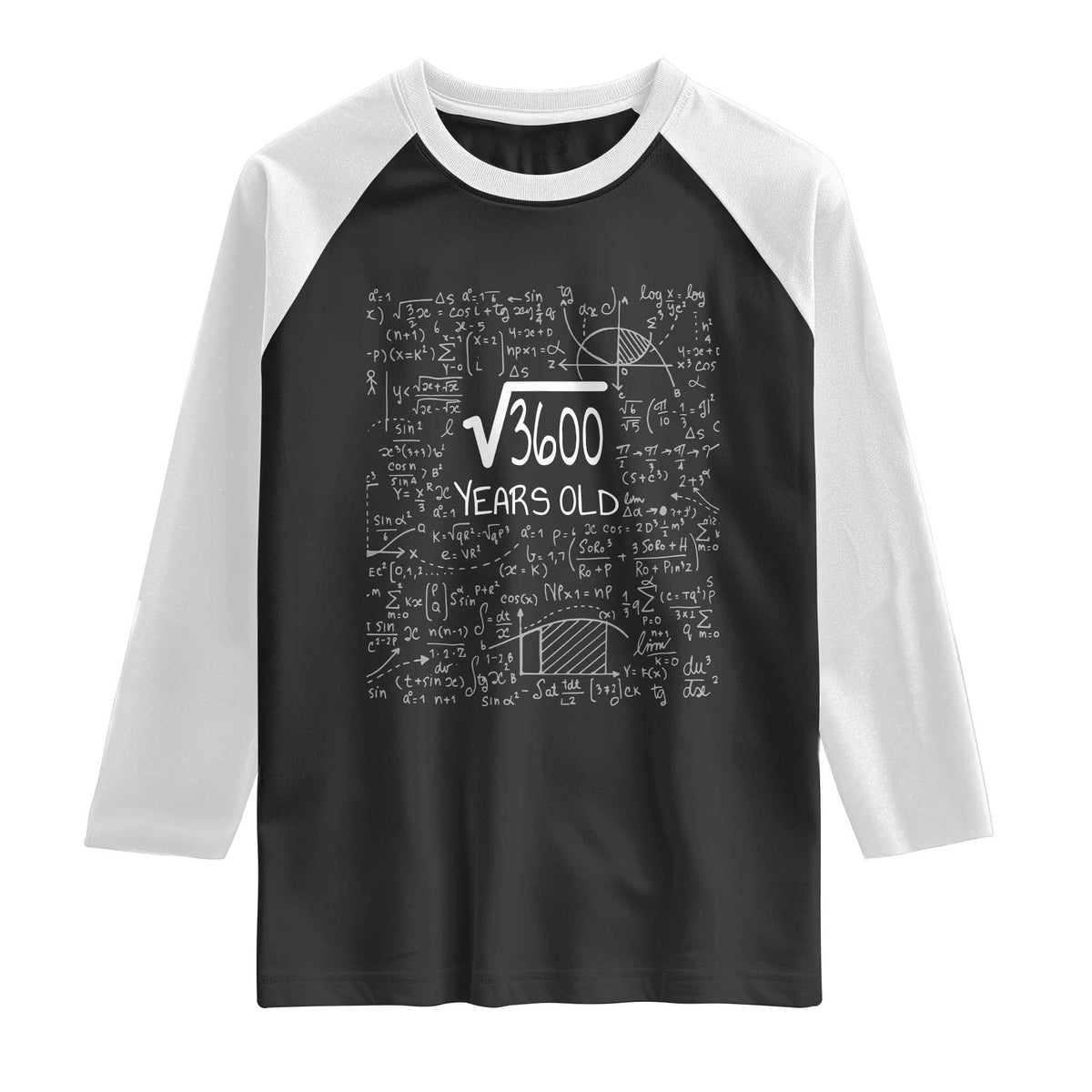 60th Birthday Math Raglan Shirt Square Root of 3600 Funny Math Nerd 60 Year Old Gift