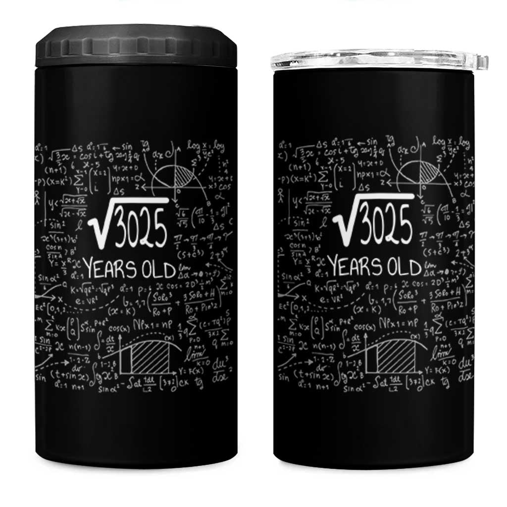 55th Birthday Math 4 in 1 Can Cooler Tumbler Square Root of 3025 Funny Math Nerd 55 Year Old Gift