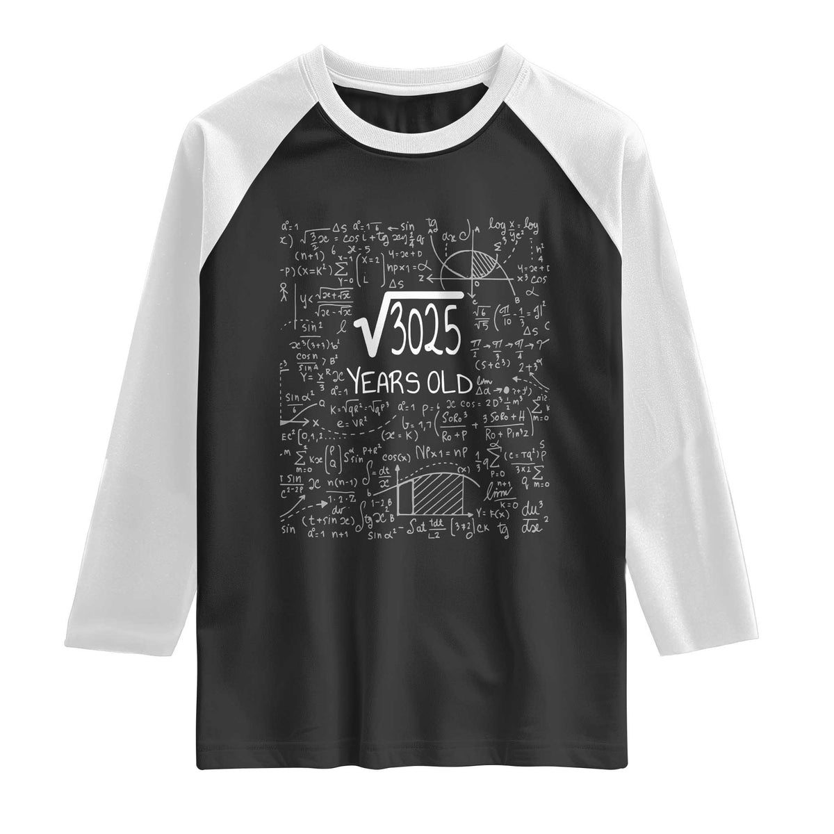 55th Birthday Math Raglan Shirt Square Root of 3025 Funny Math Nerd 55 Year Old Gift