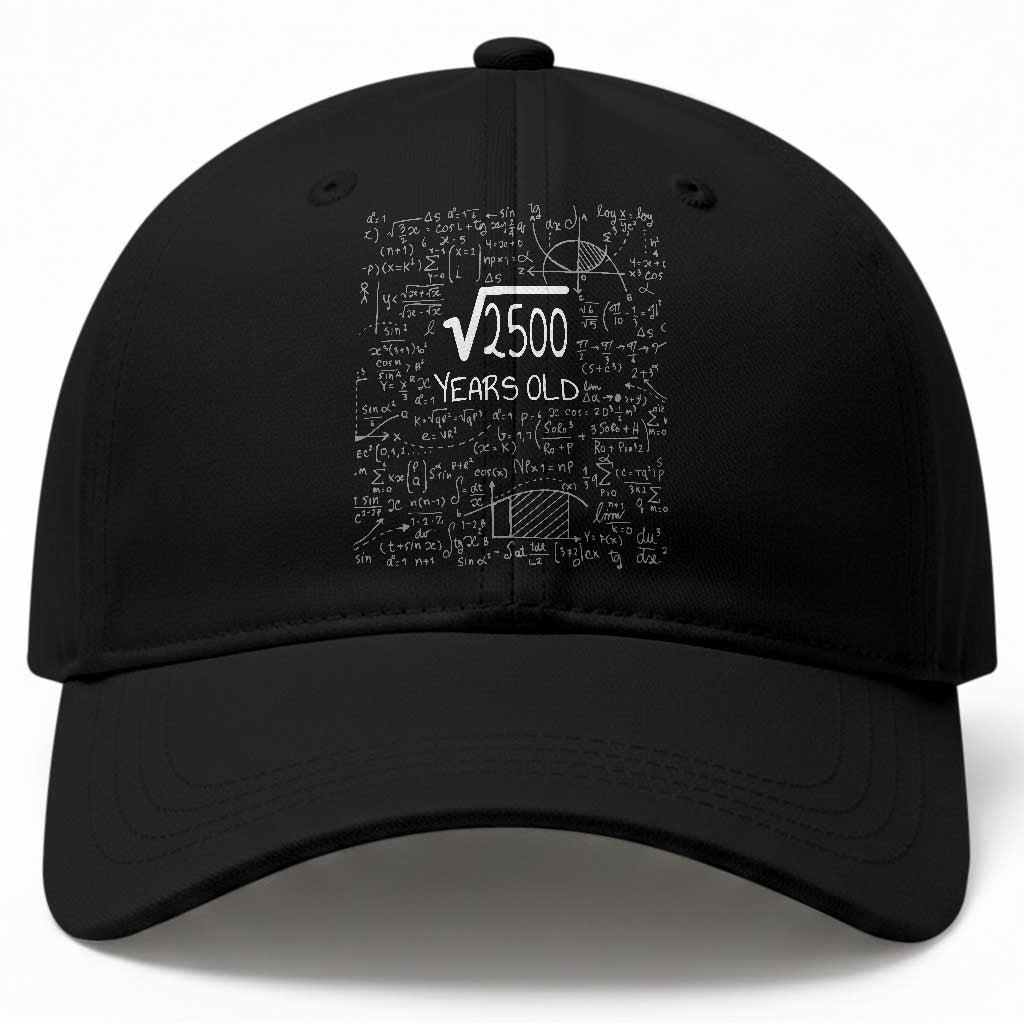 50th Birthday Math Baseball Cap Square Root of 2500 Funny Math Nerd 50 Year Old Gift