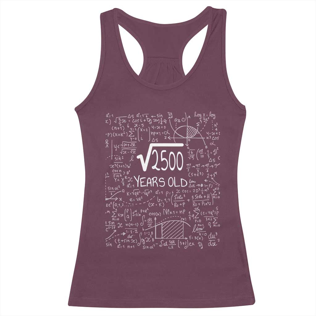 50th Birthday Math Racerback Tank Top Square Root of 2500 Funny Math Nerd 50 Year Old Gift