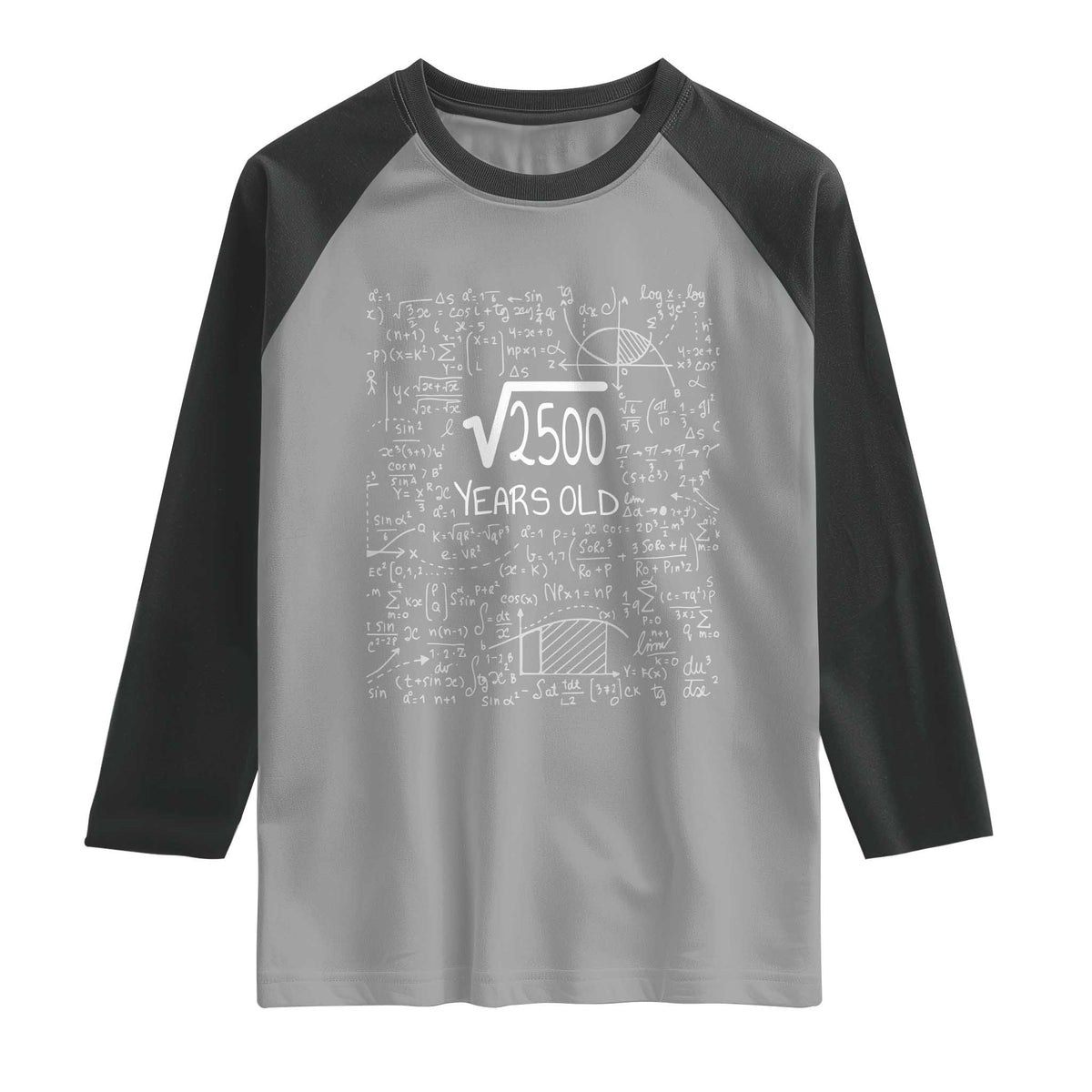 50th Birthday Math Raglan Shirt Square Root of 2500 Funny Math Nerd 50 Year Old Gift
