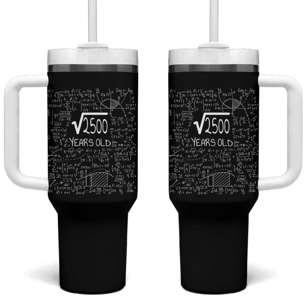 50th Birthday Math Tumbler With Handle Square Root of 2500 Funny Math Nerd 50 Year Old Gift