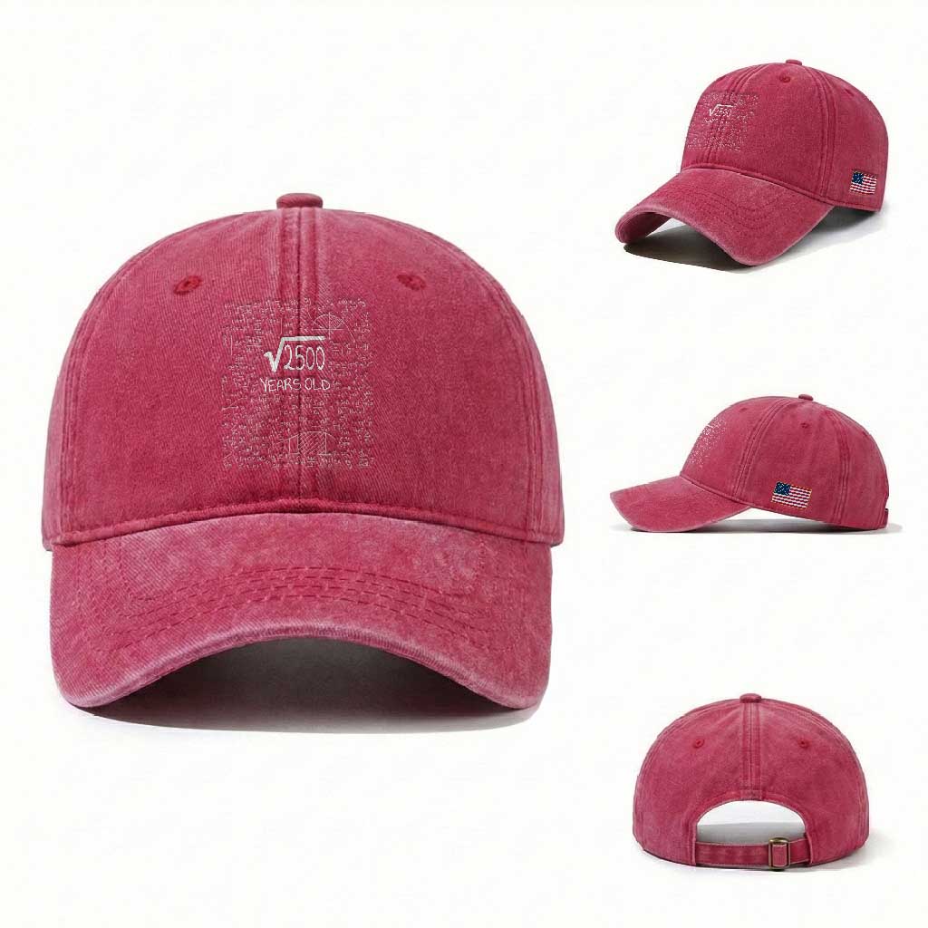 50th Birthday Math Washed Cotton Baseball Cap Square Root of 2500 Funny Math Nerd 50 Year Old Gift