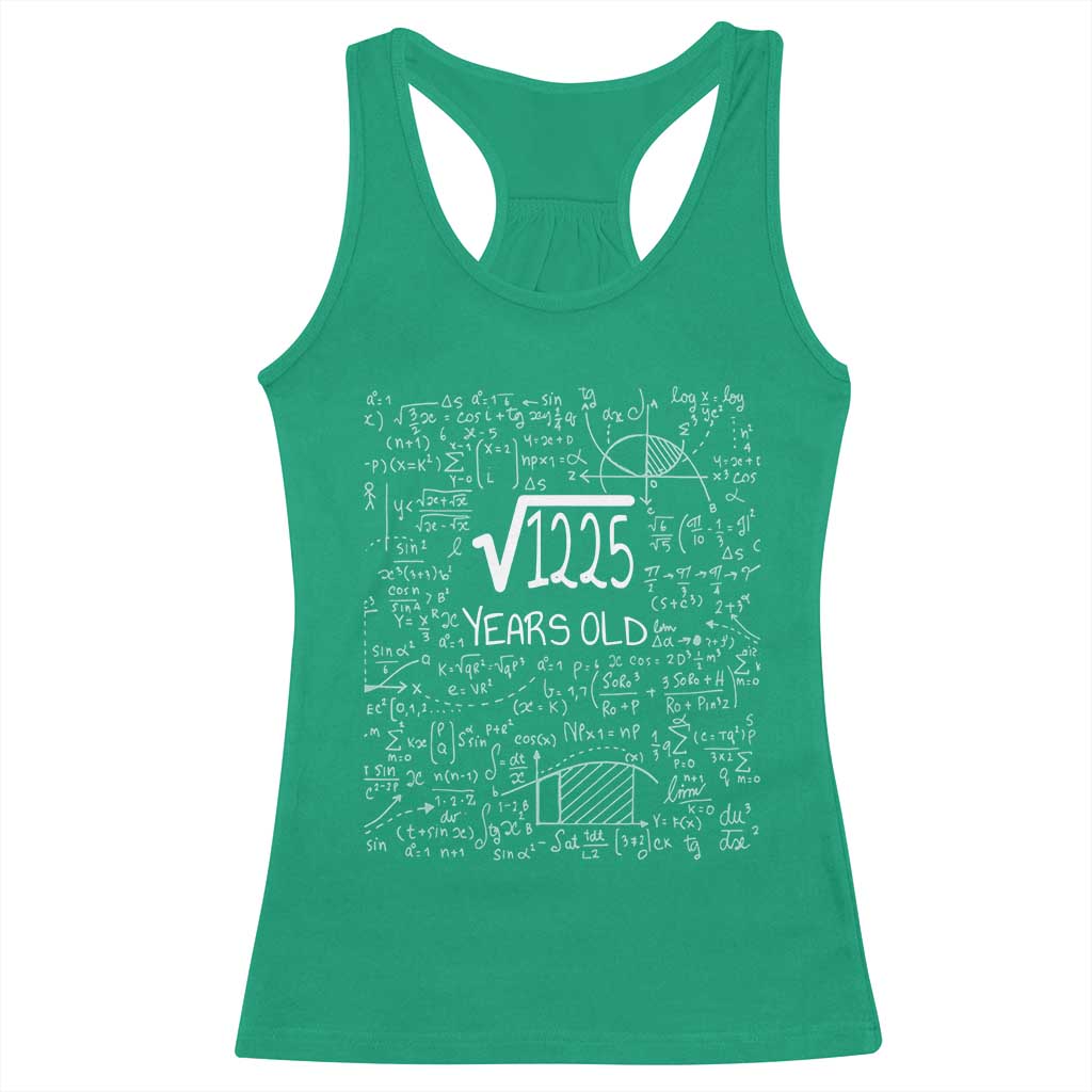35th Birthday Math Racerback Tank Top Square Root of 1225 Funny Math Nerd 35 Year Old Gift
