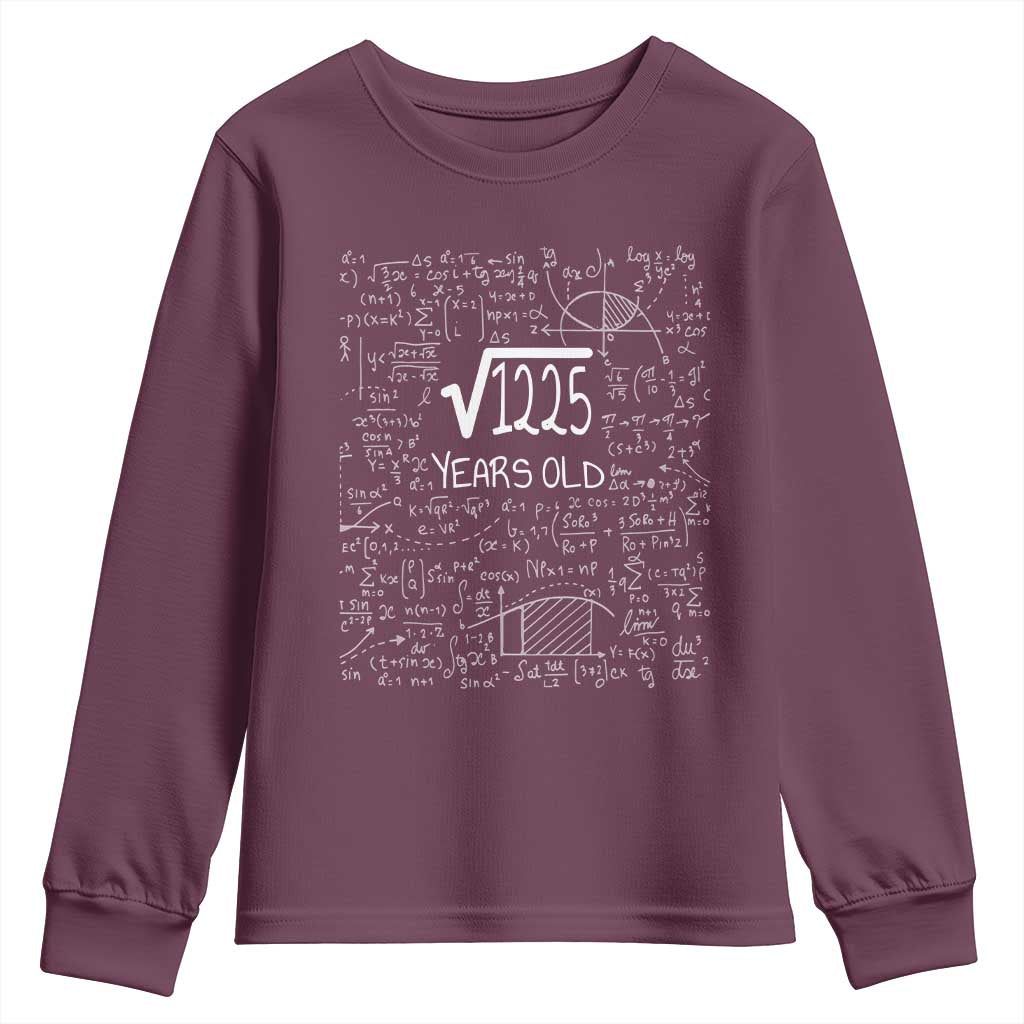 35th Birthday Math Youth Sweatshirt Square Root of 1225 Funny Math Nerd 35 Year Old Gift