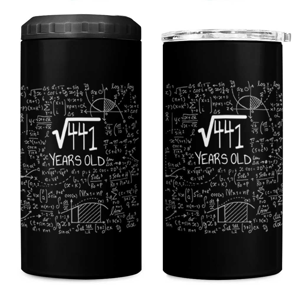 21st Birthday Math 4 in 1 Can Cooler Tumbler Square Root of 441 Funny Math Nerd 21 Year Old Gift