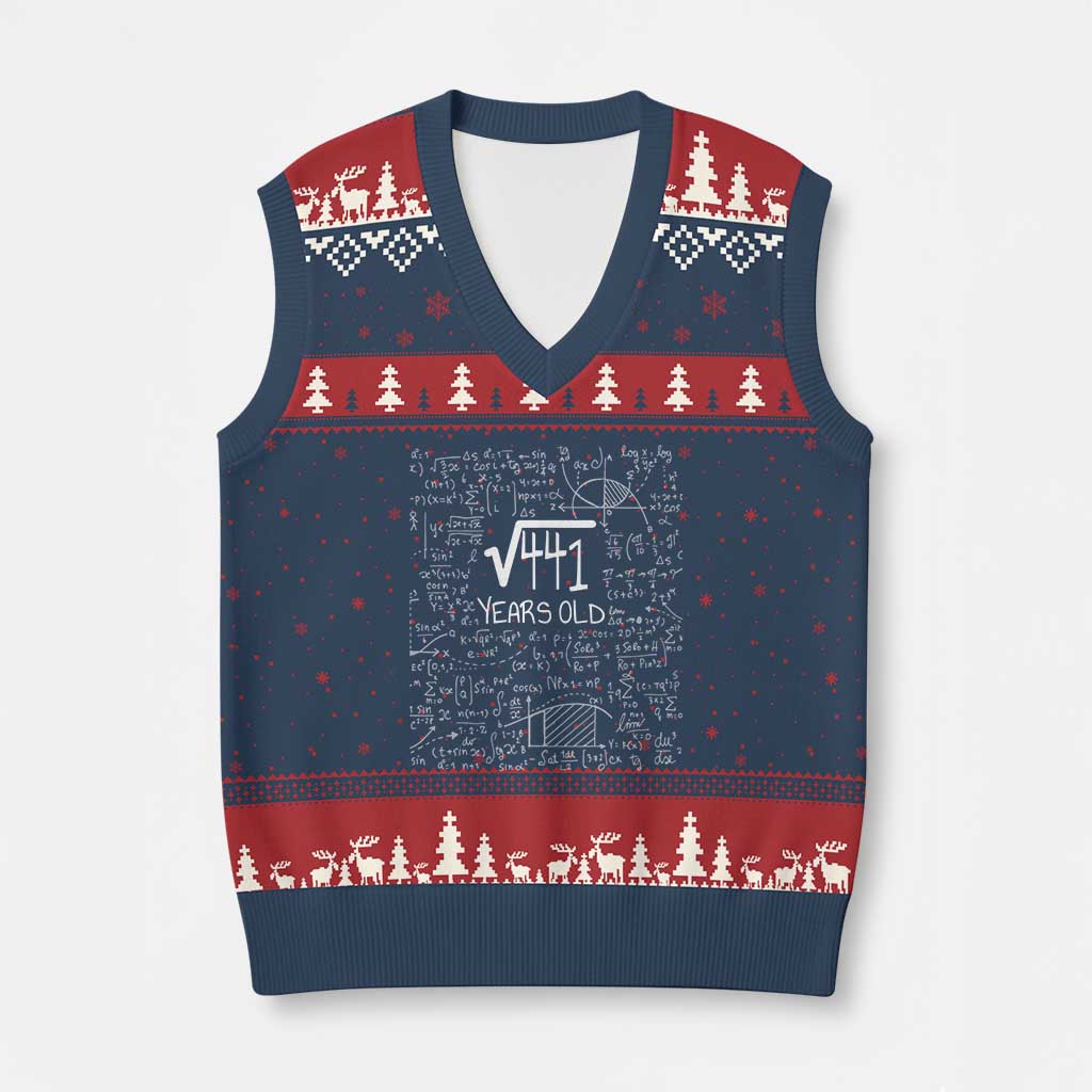 21st Birthday Math V-Neck Knit Sweater Vest Square Root of 441 Funny Math Nerd 21 Year Old Gift