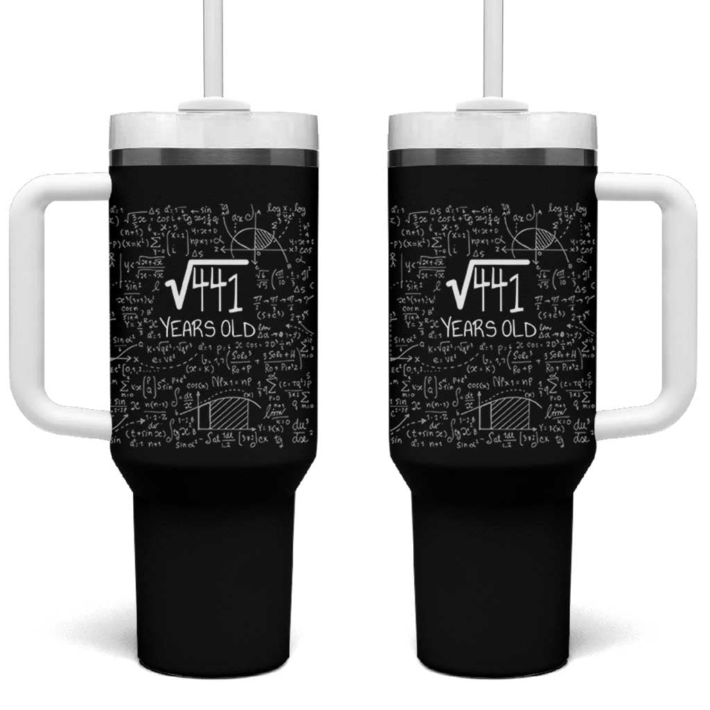 21st Birthday Math Tumbler With Handle Square Root of 441 Funny Math Nerd 21 Year Old Gift