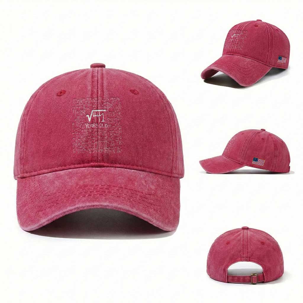 21st Birthday Math Washed Cotton Baseball Cap Square Root of 441 Funny Math Nerd 21 Year Old Gift