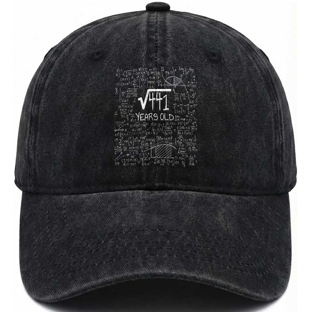 21st Birthday Math Washed Cotton Baseball Cap Square Root of 441 Funny Math Nerd 21 Year Old Gift