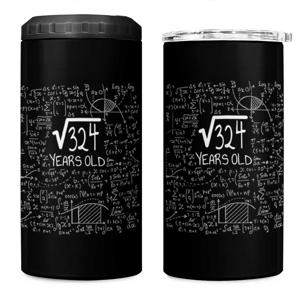 18th Birthday Math 4 in 1 Can Cooler Tumbler Square Root of 324 Funny Math Nerd 18 Year Old Gift