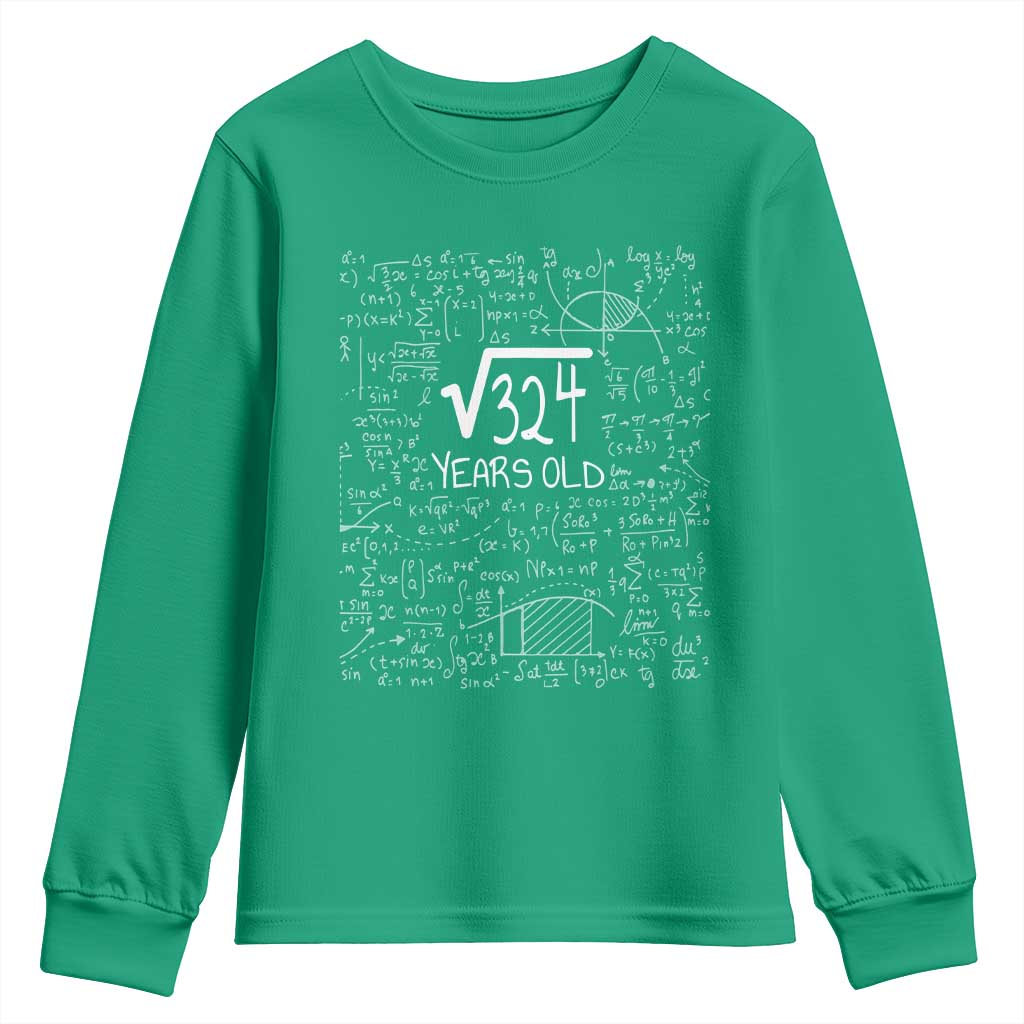 18th Birthday Math Youth Sweatshirt Square Root of 324 Funny Math Nerd 18 Year Old Gift