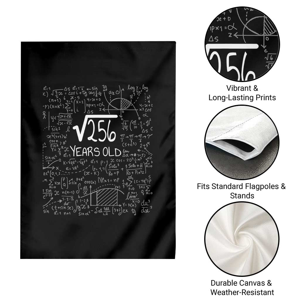 16th Birthday Math Garden Flag Square Root of 256 Funny Math Nerd 16 Year Old Gift
