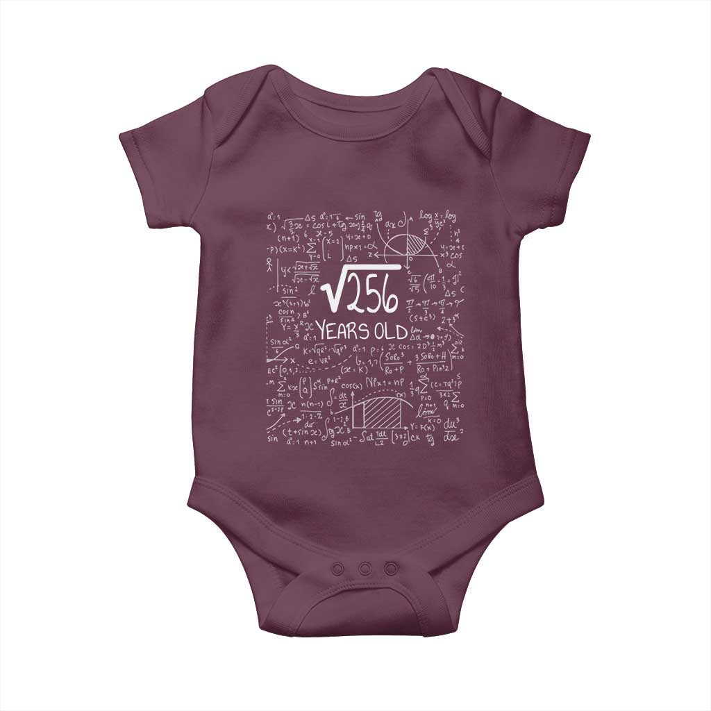 16th Birthday Math Baby Onesie Square Root of 256 Funny Math Nerd 16 Year Old Gift