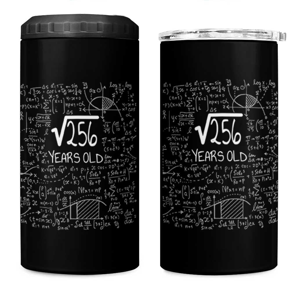16th Birthday Math 4 in 1 Can Cooler Tumbler Square Root of 256 Funny Math Nerd 16 Year Old Gift