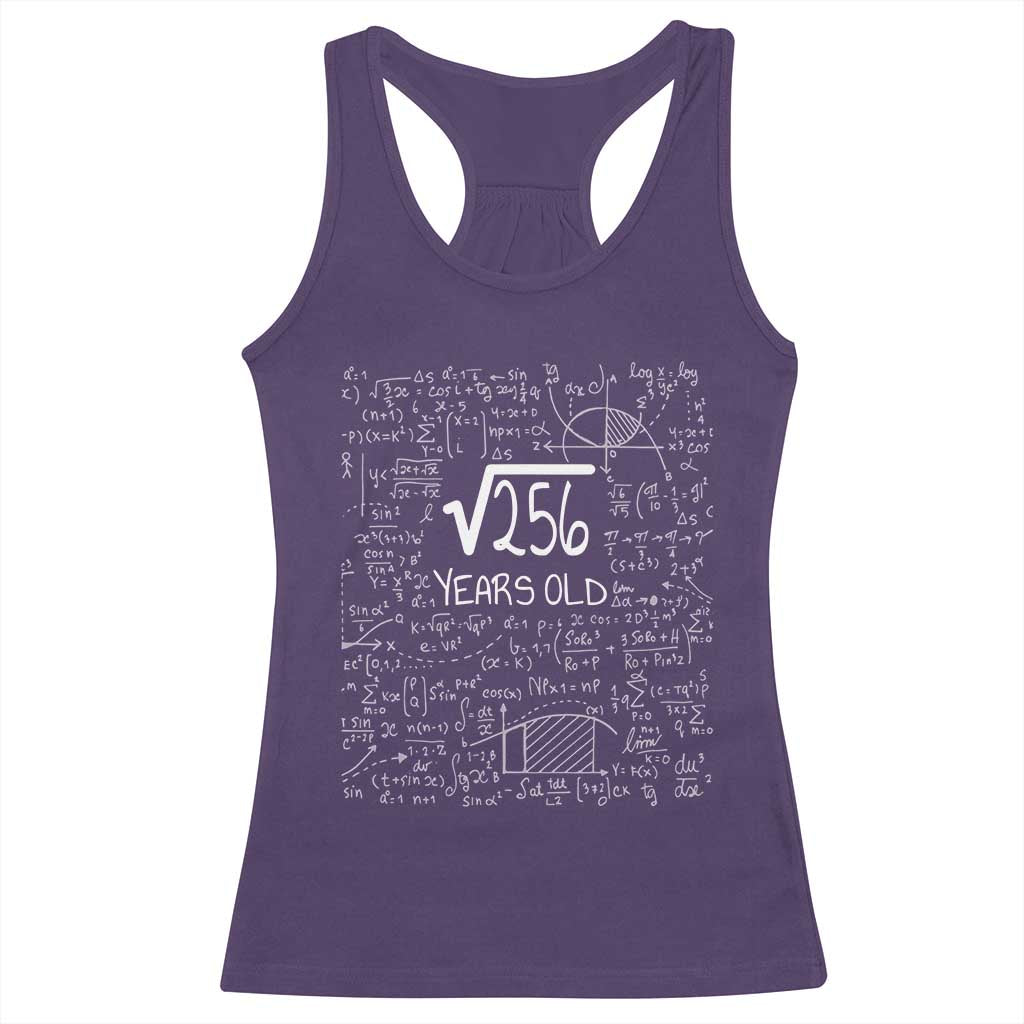 16th Birthday Math Racerback Tank Top Square Root of 256 Funny Math Nerd 16 Year Old Gift