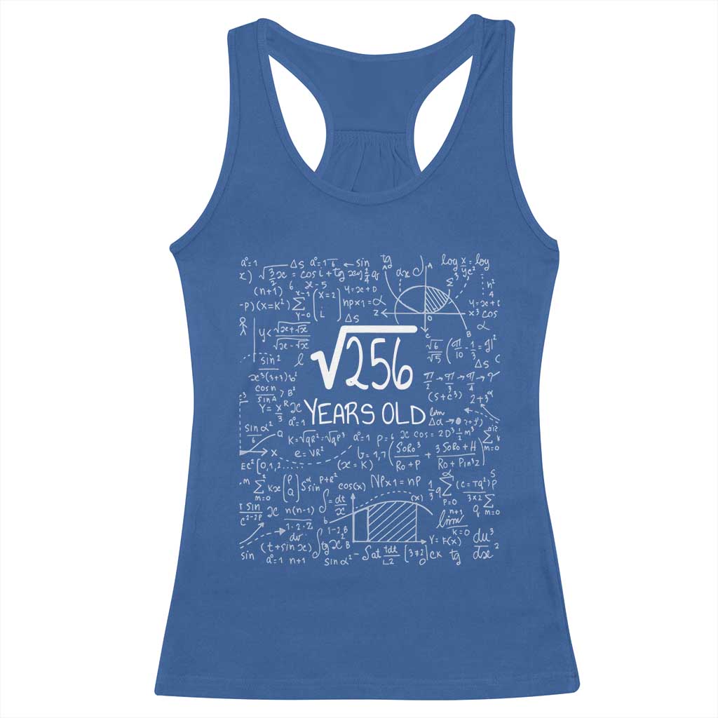 16th Birthday Math Racerback Tank Top Square Root of 256 Funny Math Nerd 16 Year Old Gift