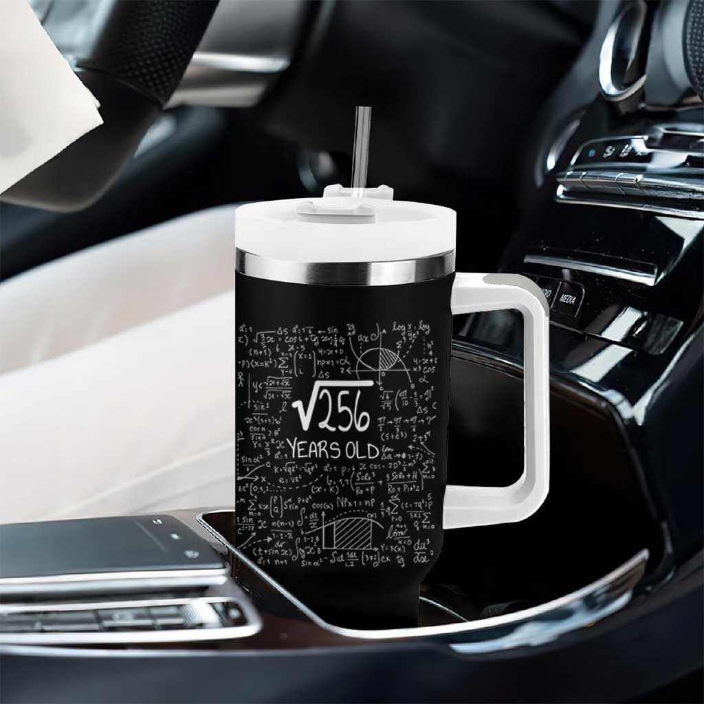 16th Birthday Math Tumbler With Handle Square Root of 256 Funny Math Nerd 16 Year Old Gift