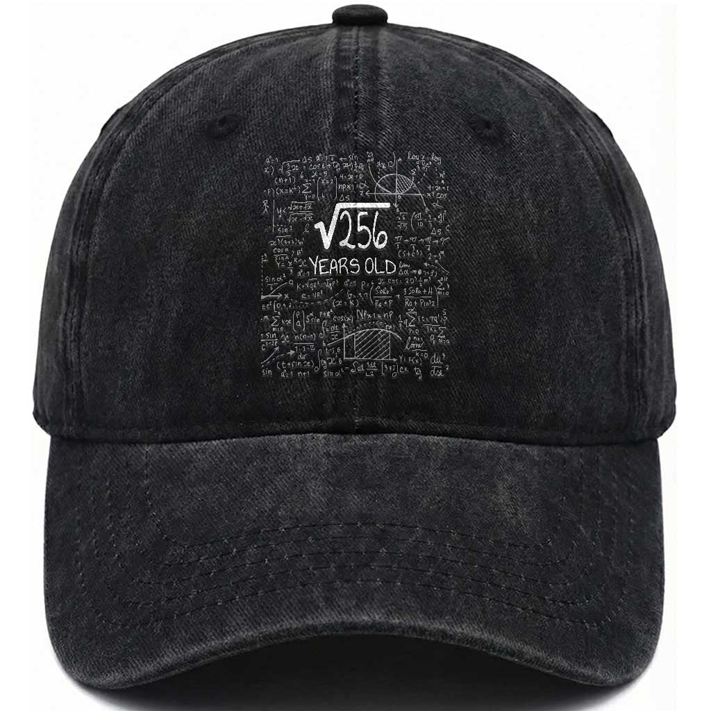 16th Birthday Math Washed Cotton Baseball Cap Square Root of 256 Funny Math Nerd 16 Year Old Gift