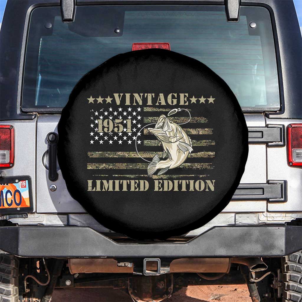 75th Birthday Fishing Vintage 1951 Limited Edition Spare Tire Cover Bass Fishing Camouflage American Flag Fisherman Gift