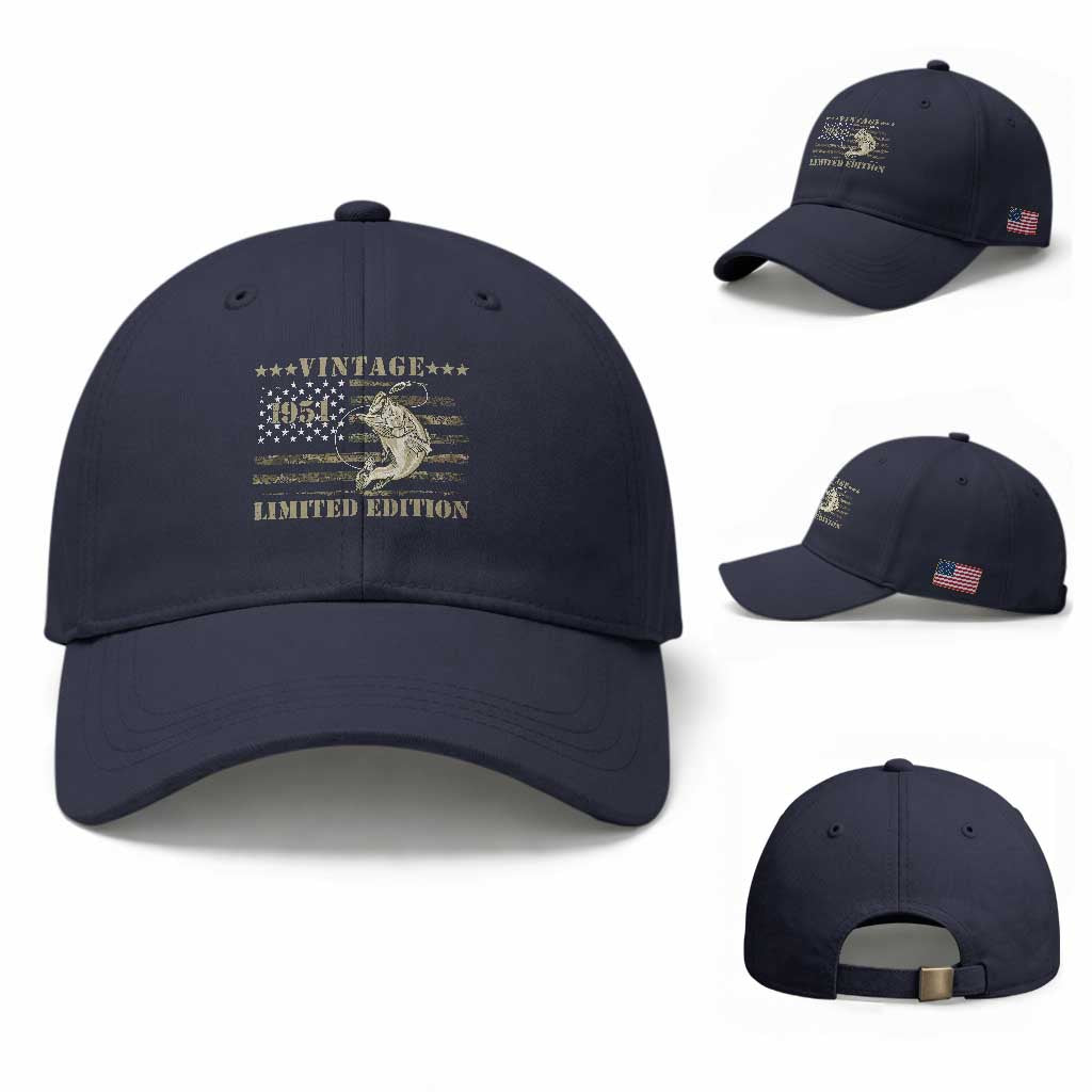 75th Birthday Fishing Vintage 1951 Limited Edition Baseball Cap Bass Fishing Camouflage American Flag Fisherman Gift