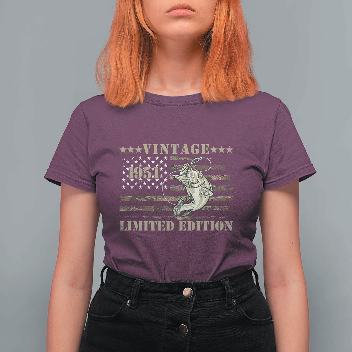 75th Birthday Fishing Vintage 1951 Limited Edition T Shirt For Women Bass Fishing Camouflage American Flag Fisherman Gift