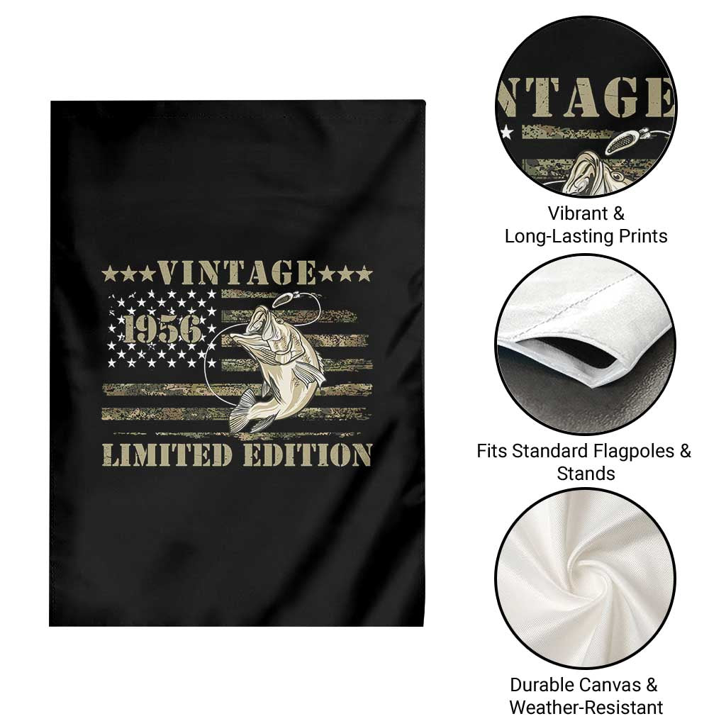 70th Birthday Fishing Vintage 1956 Limited Edition Garden Flag Bass Fishing Camouflage American Flag Fisherman Gift