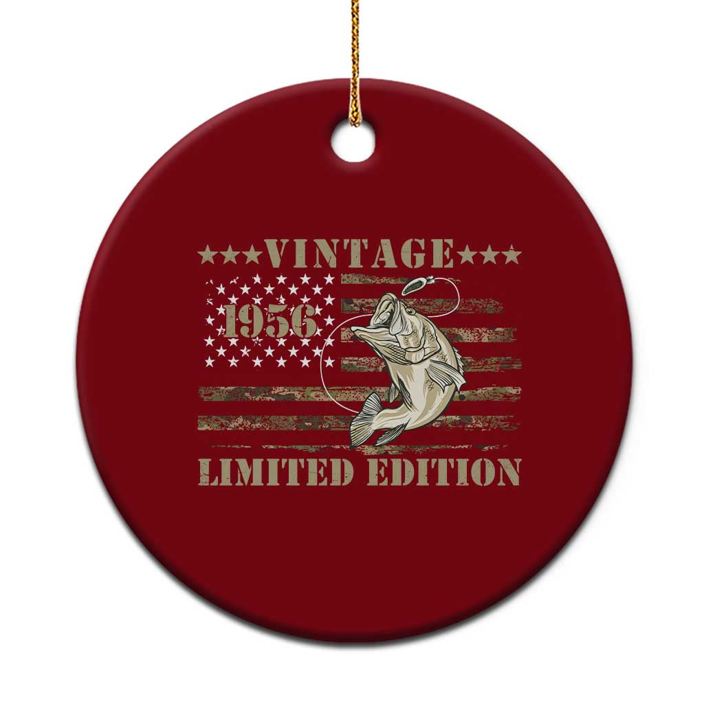 70th Birthday Fishing Vintage 1956 Limited Edition Ceramic Ornament Bass Fishing Camouflage American Flag Fisherman Gift