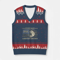 70th Birthday Fishing Vintage 1956 Limited Edition V-Neck Knit Sweater Vest Bass Fishing Camouflage American Flag Fisherman Gift