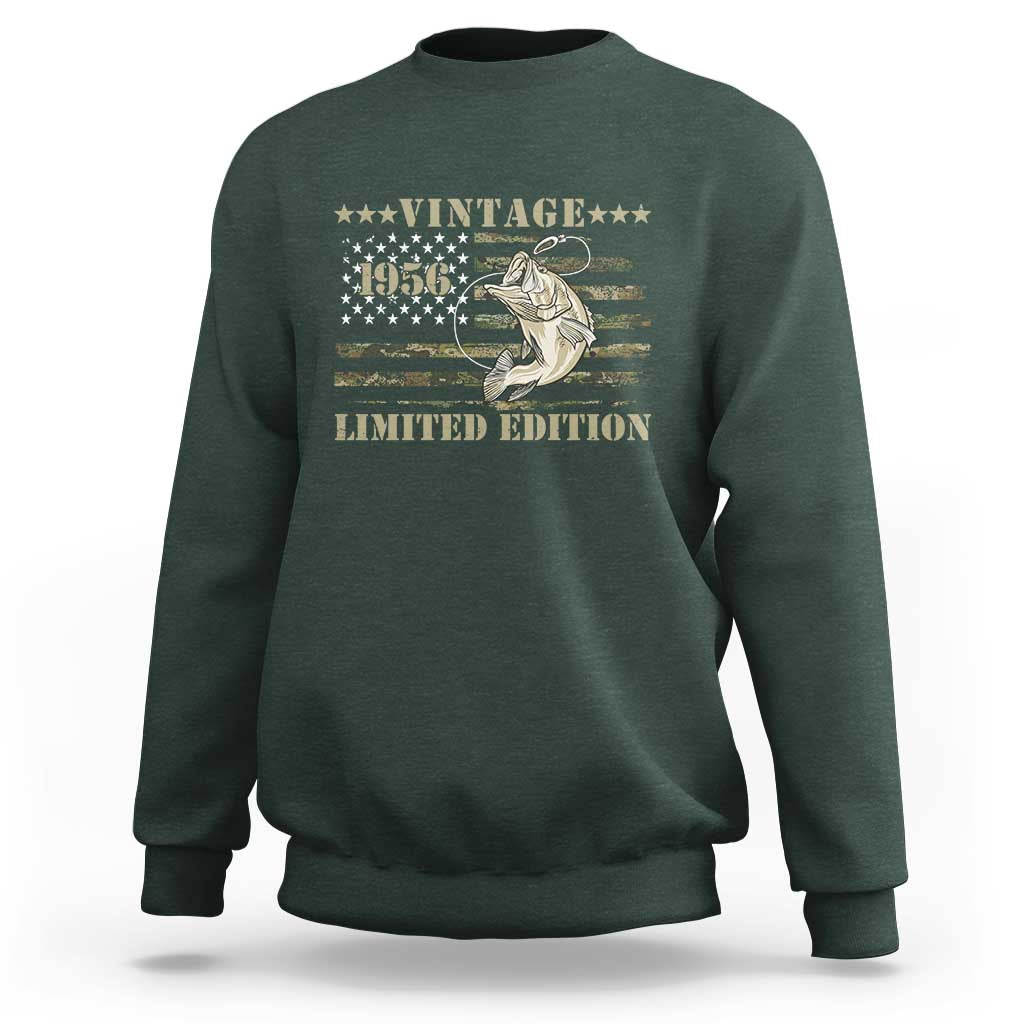 70th Birthday Fishing Vintage 1956 Limited Edition Sweatshirt Bass Fishing Camouflage American Flag Fisherman Gift