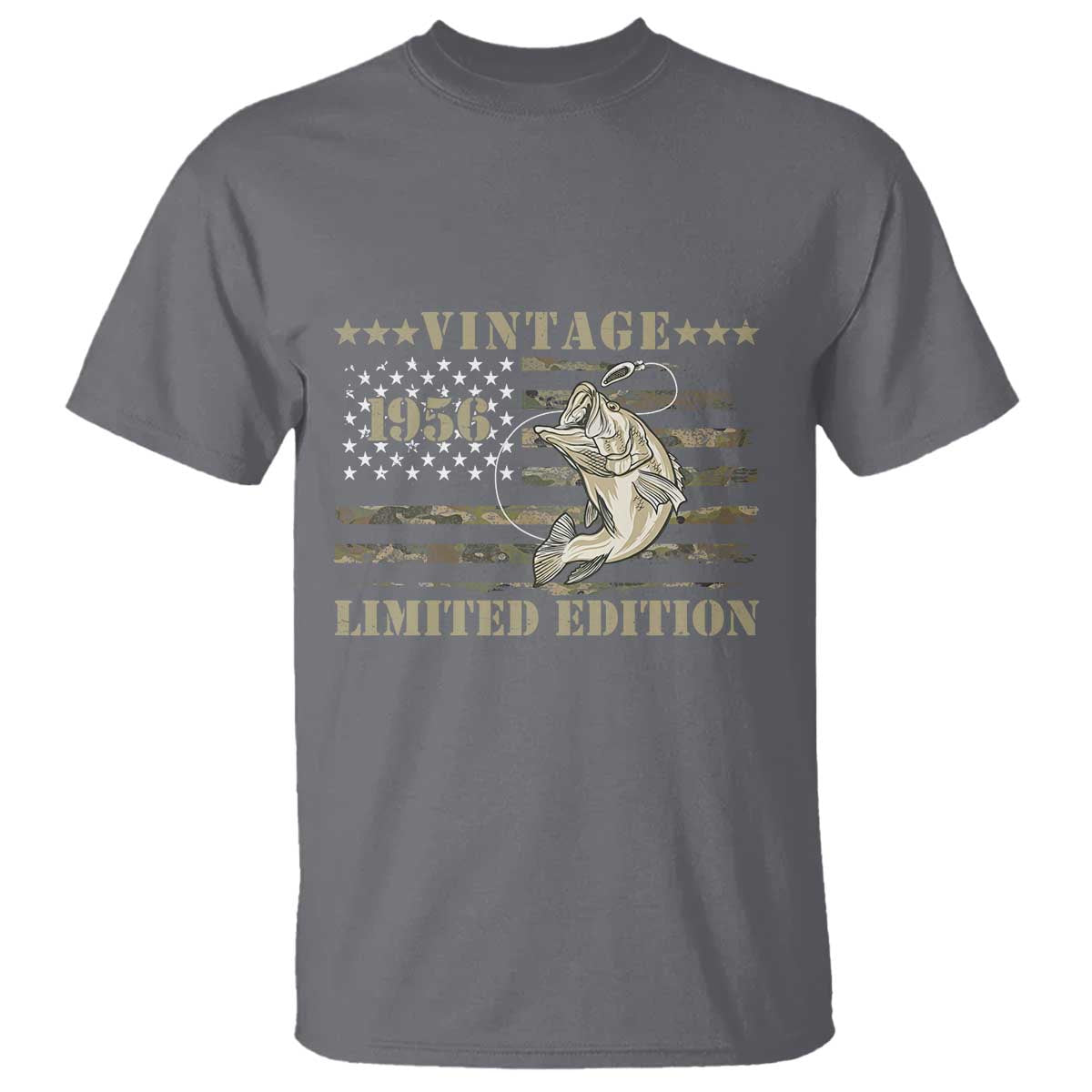 70th Birthday Fishing Vintage 1956 Limited Edition T Shirt Bass Fishing Camouflage American Flag Fisherman Gift