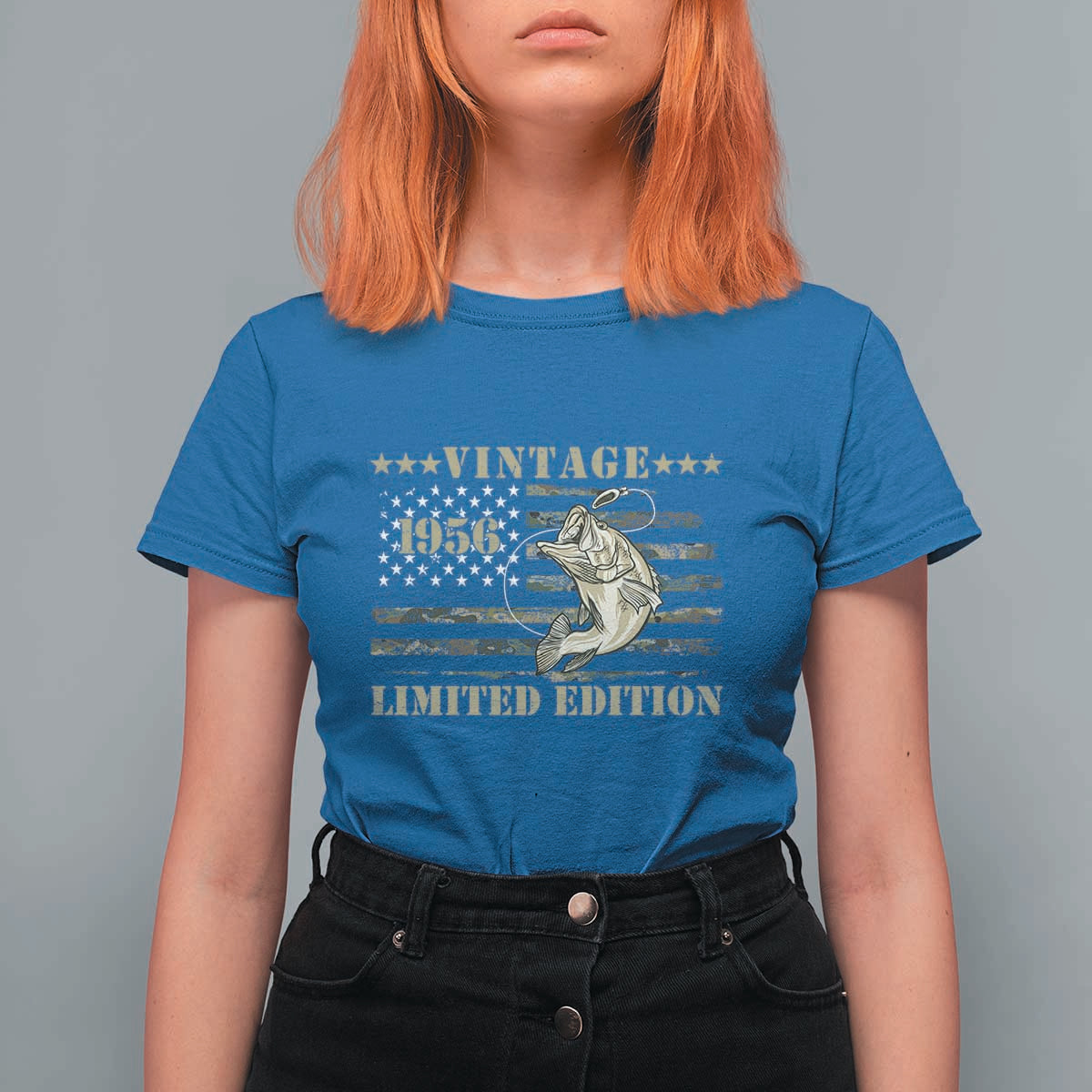 70th Birthday Fishing Vintage 1956 Limited Edition T Shirt For Women Bass Fishing Camouflage American Flag Fisherman Gift